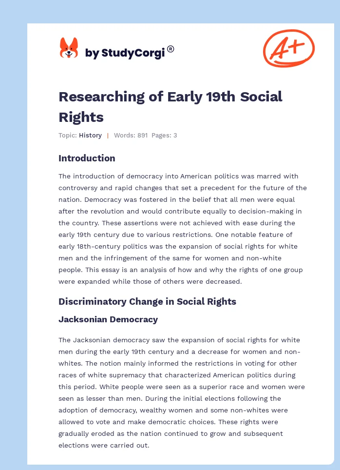 Researching of Early 19th Social Rights. Page 1