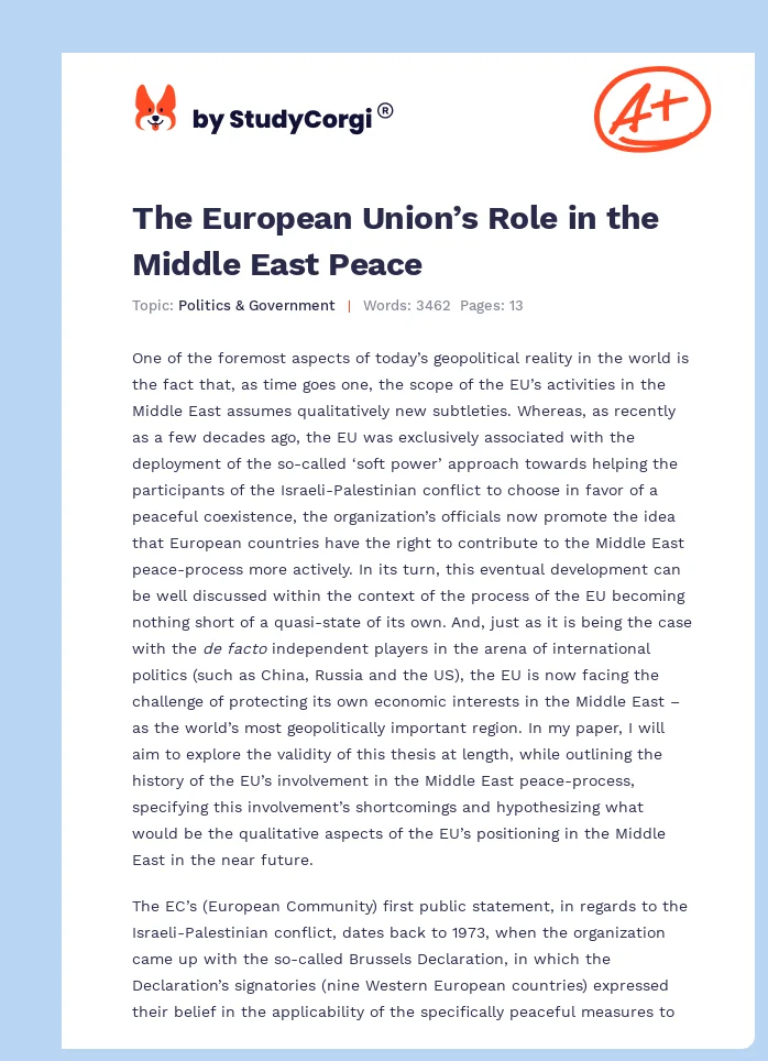 The European Union’s Role in the Middle East Peace. Page 1