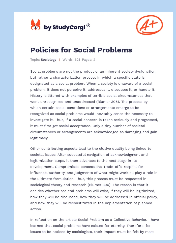Policies for Social Problems. Page 1