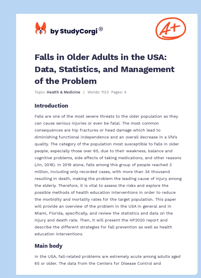 Falls in Older Adults in the USA: Data, Statistics, and Management of the Problem. Page 1