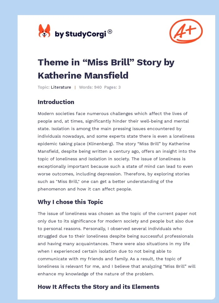 Theme in “Miss Brill” Story by Katherine Mansfield. Page 1
