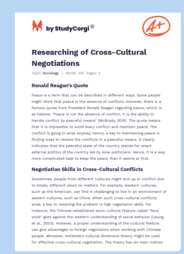Researching of Cross-Cultural Negotiations. Page 1