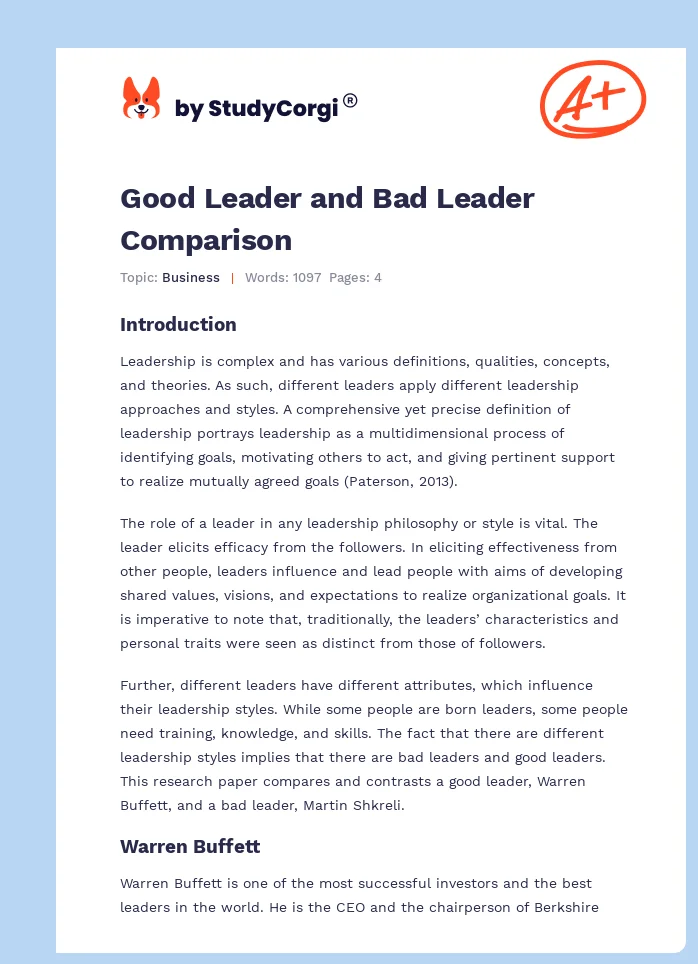 Good Leader and Bad Leader Comparison. Page 1