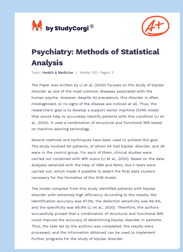 Psychiatry: Methods of Statistical Analysis. Page 1