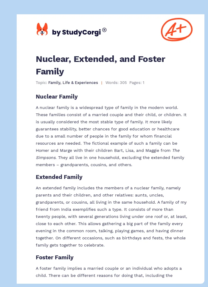 Nuclear, Extended, and Foster Family. Page 1