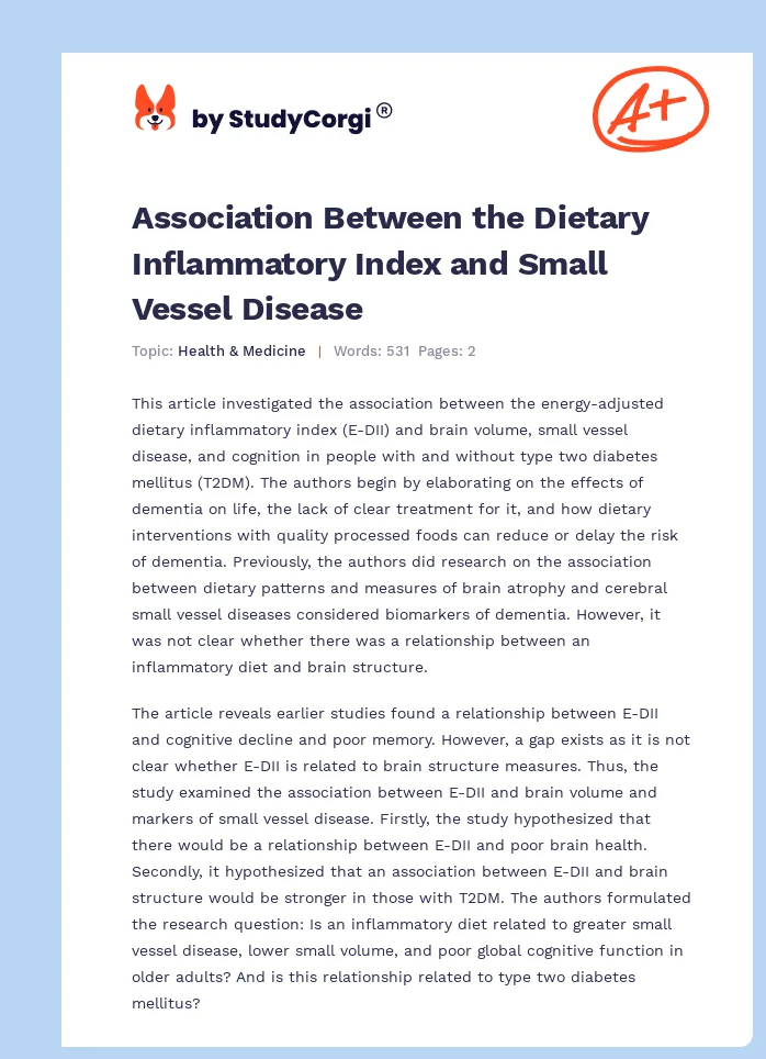 Association Between the Dietary Inflammatory Index and Small Vessel Disease. Page 1