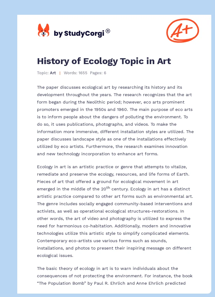History of Ecology Topic in Art. Page 1