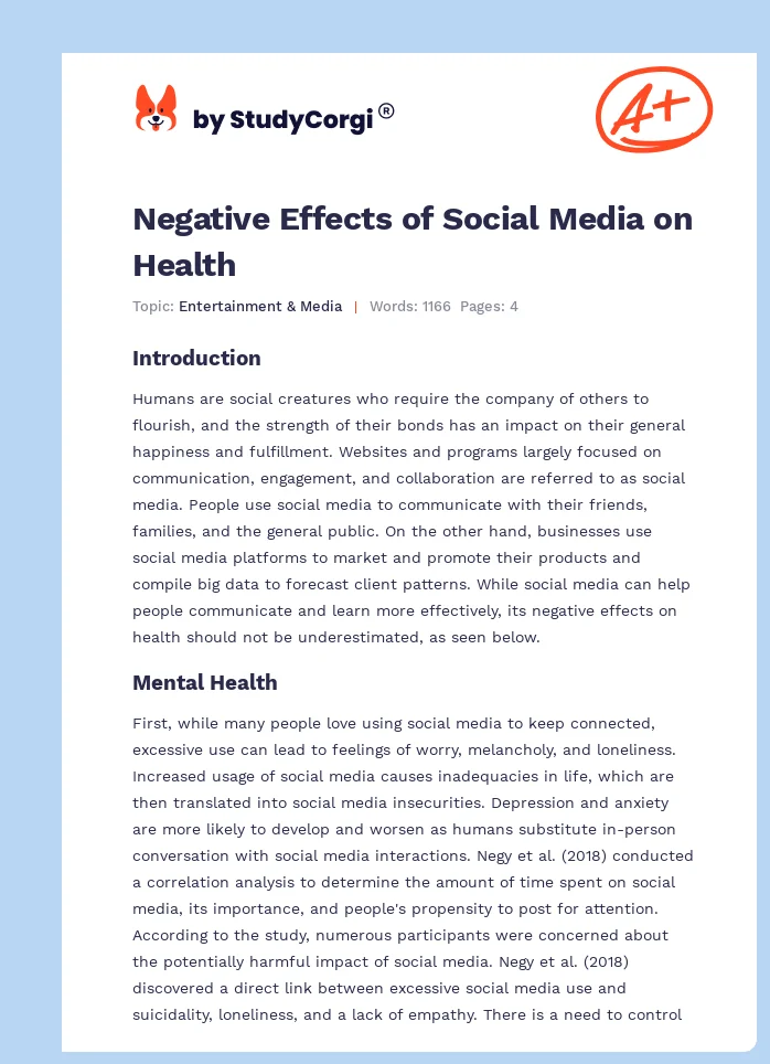 Negative Effects of Social Media on Health. Page 1
