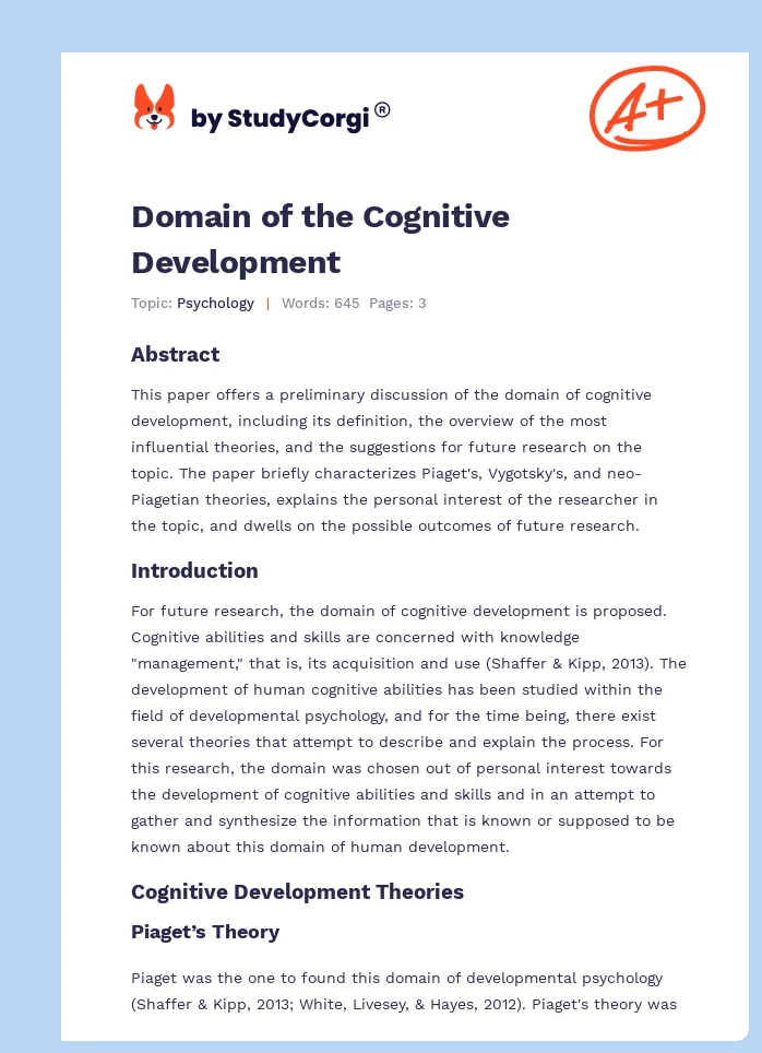 Domain of the Cognitive Development. Page 1