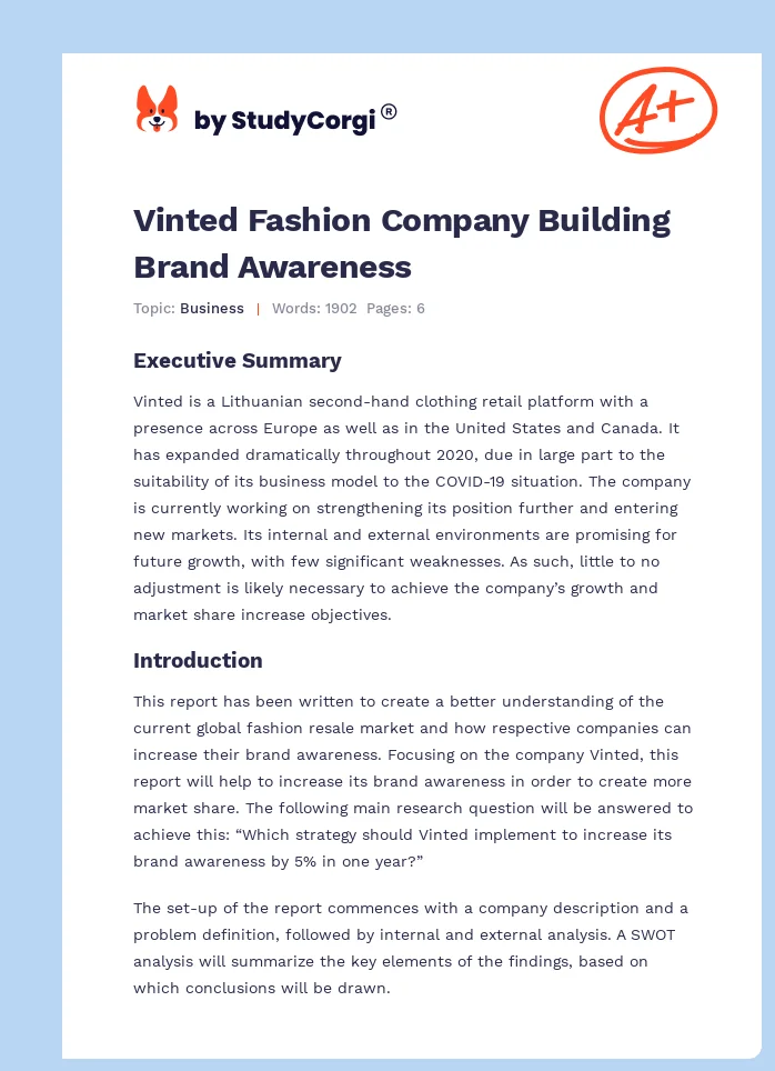 Vinted Fashion Company Building Brand Awareness. Page 1