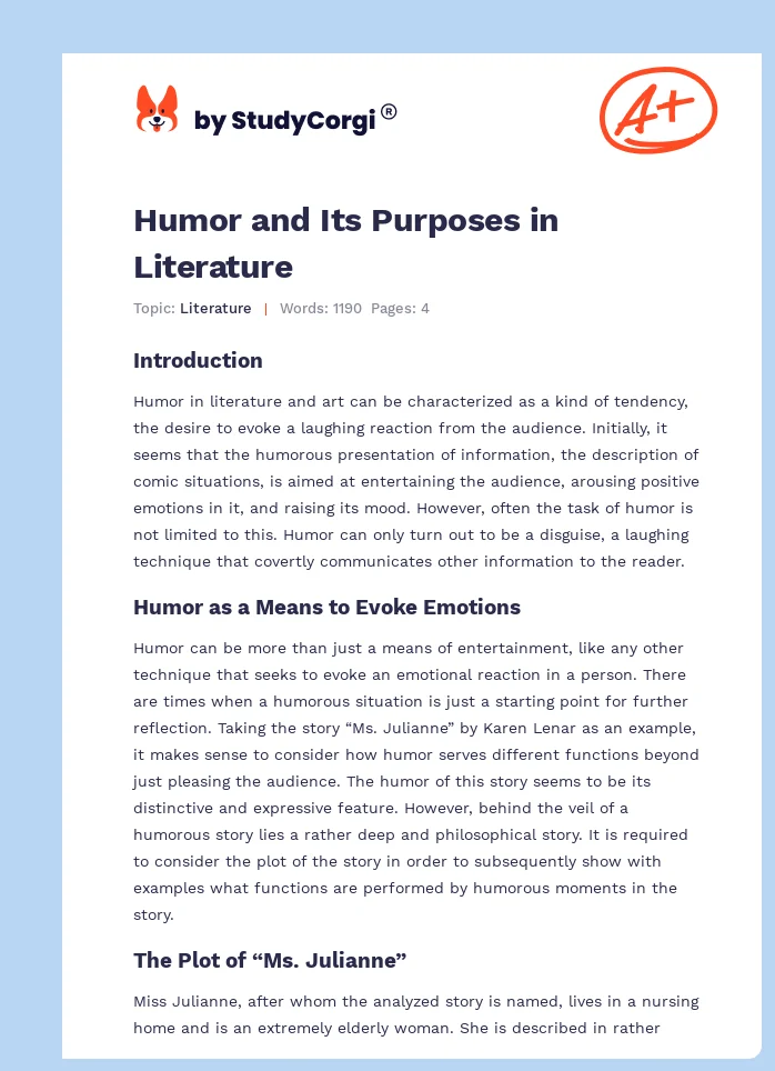 Humor and Its Purposes in Literature. Page 1