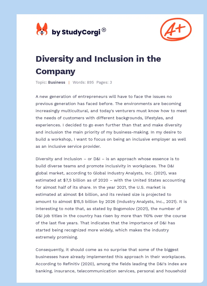 Diversity and Inclusion in the Company. Page 1