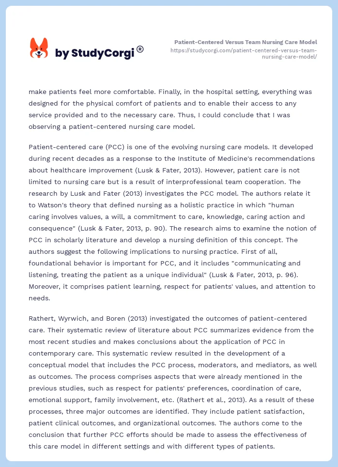 Patient-Centered Versus Team Nursing Care Model. Page 2