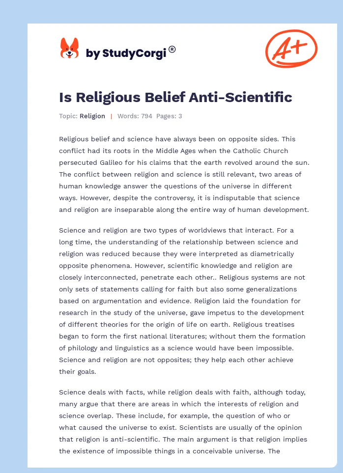 Is Religious Belief Anti-Scientific. Page 1