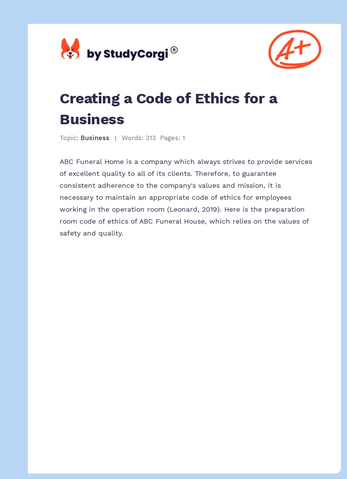 Creating a Code of Ethics for a Business. Page 1