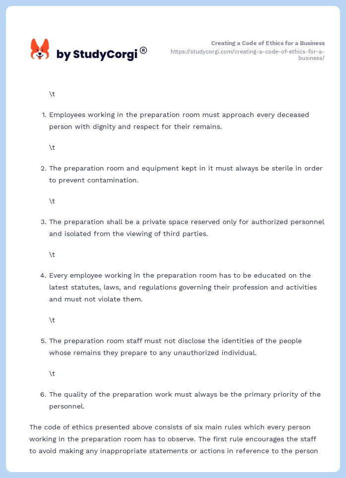 Creating a Code of Ethics for a Business. Page 2