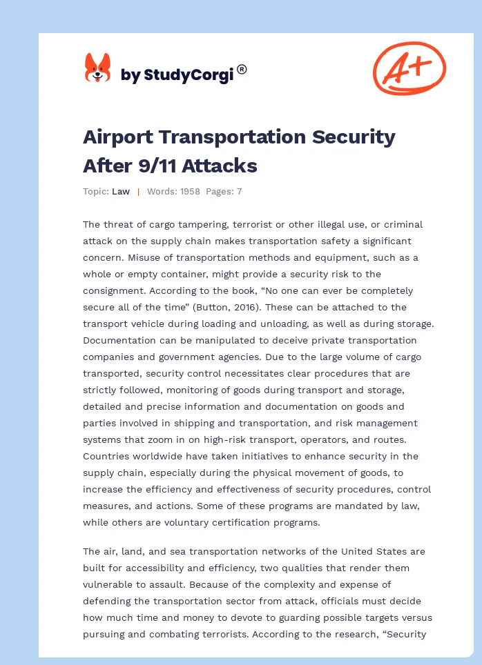 Airport Transportation Security After 9/11 Attacks. Page 1