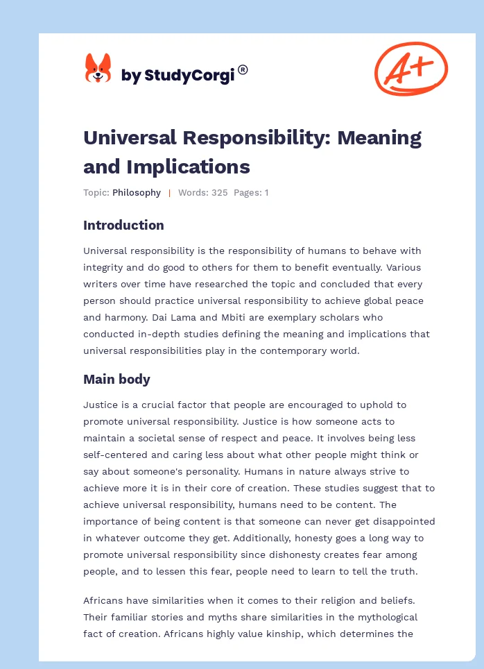 Universal Responsibility: Meaning and Implications. Page 1