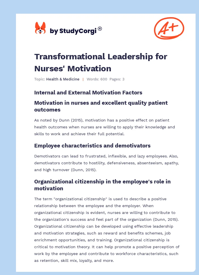 Transformational Leadership for Nurses' Motivation. Page 1