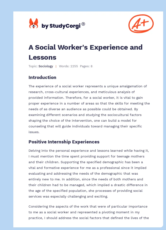 A Social Worker's Experience and Lessons. Page 1