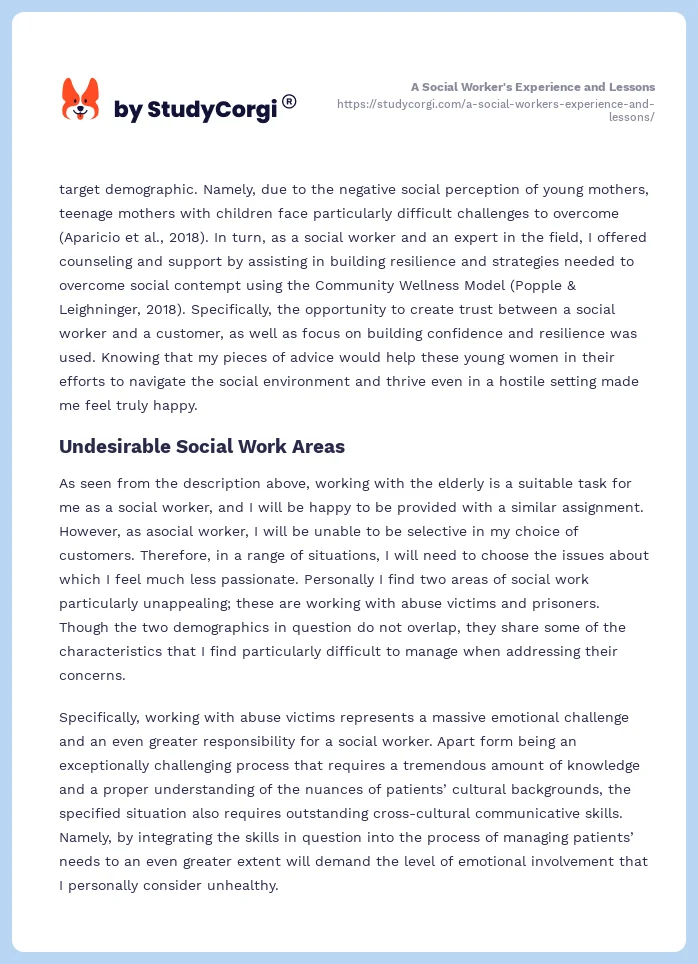 A Social Worker's Experience and Lessons. Page 2