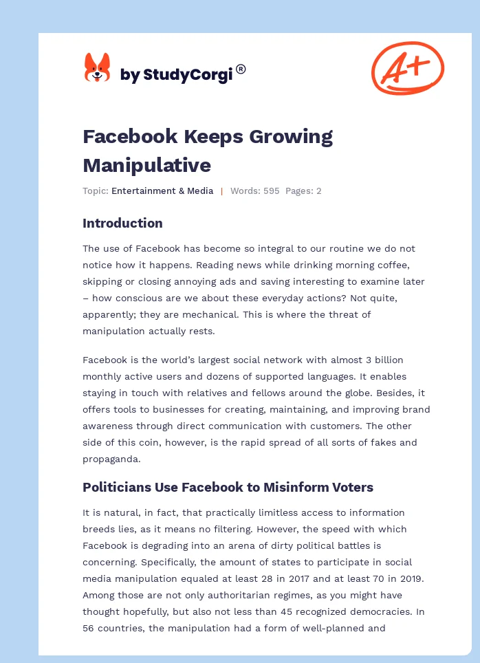 Facebook Keeps Growing Manipulative. Page 1