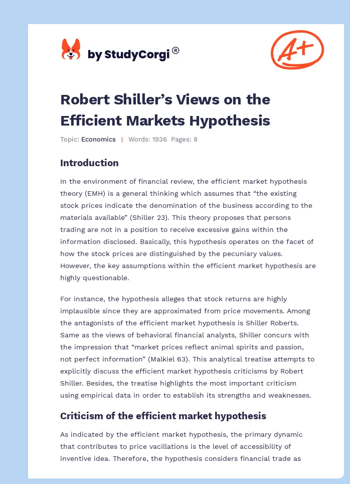 Robert Shiller’s Views on the Efficient Markets Hypothesis. Page 1