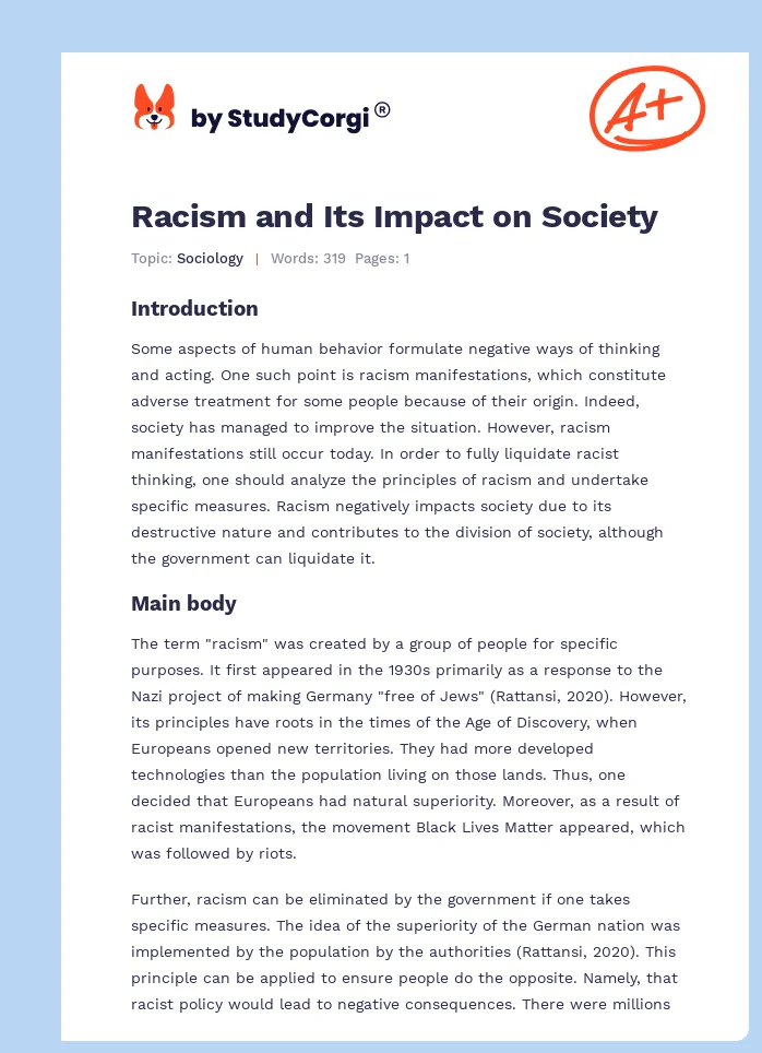Racism and Its Impact on Society. Page 1