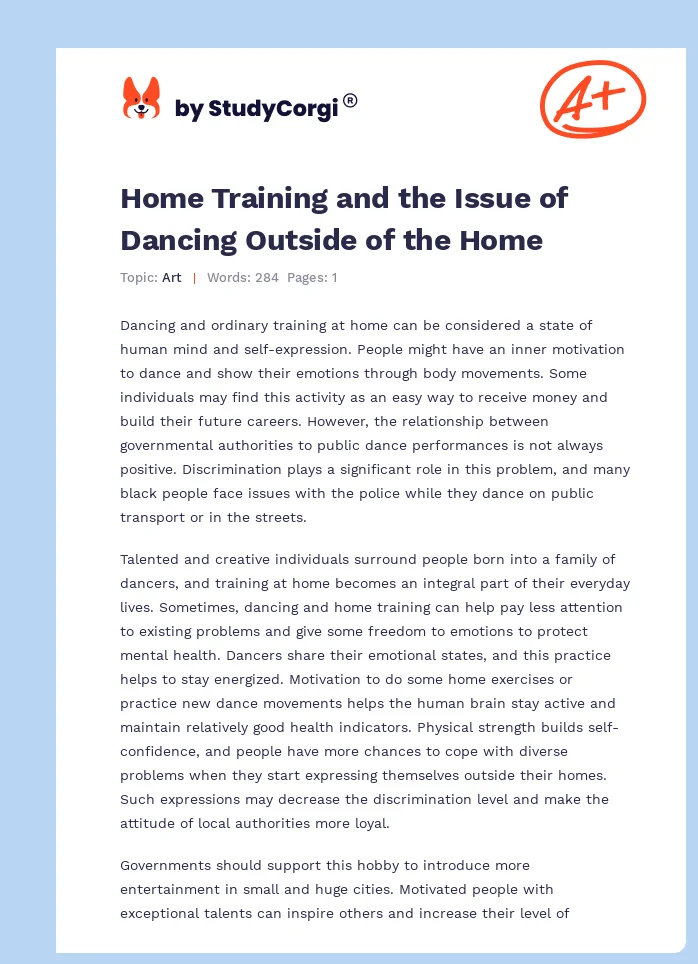 Home Training and the Issue of Dancing Outside of the Home. Page 1