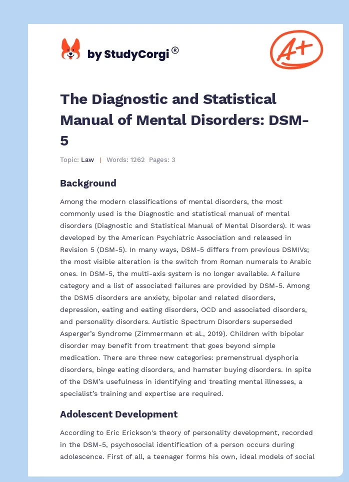 The Diagnostic and Statistical Manual of Mental Disorders: DSM-5. Page 1