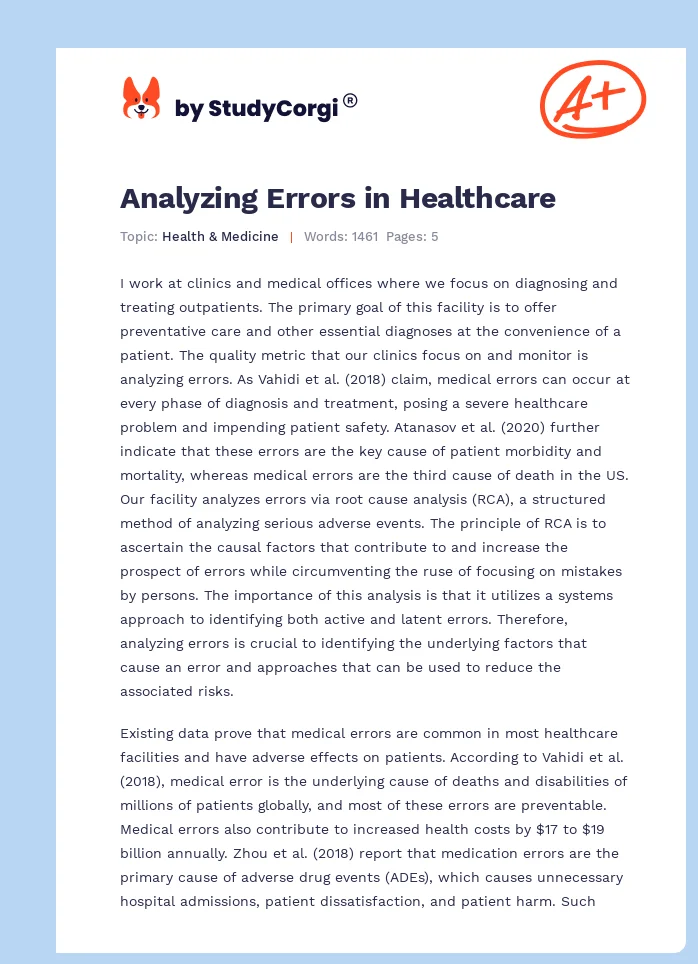 Analyzing Errors in Healthcare. Page 1