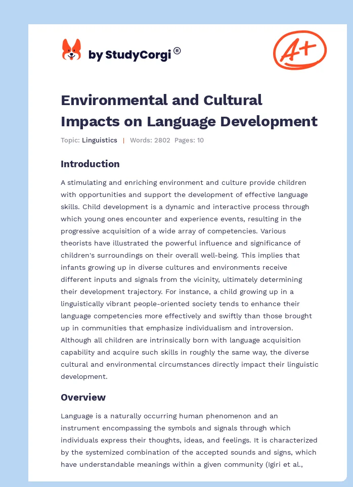 Environmental and Cultural Impacts on Language Development. Page 1