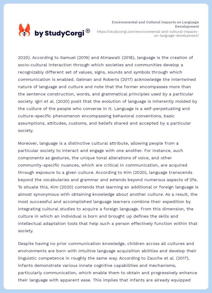 Environmental and Cultural Impacts on Language Development. Page 2