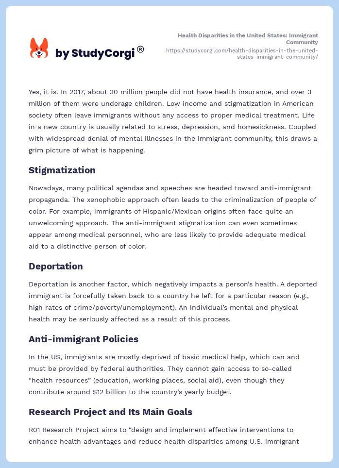 Health Disparities in the United States: Immigrant Community. Page 2