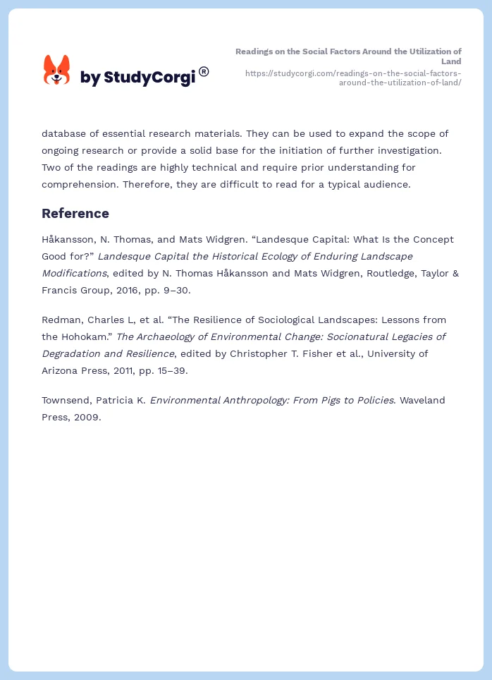 Readings on the Social Factors Around the Utilization of Land. Page 2