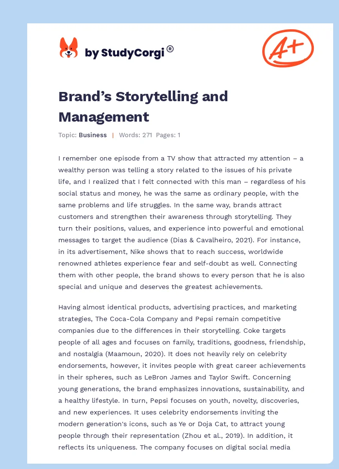 Brand’s Storytelling and Management. Page 1