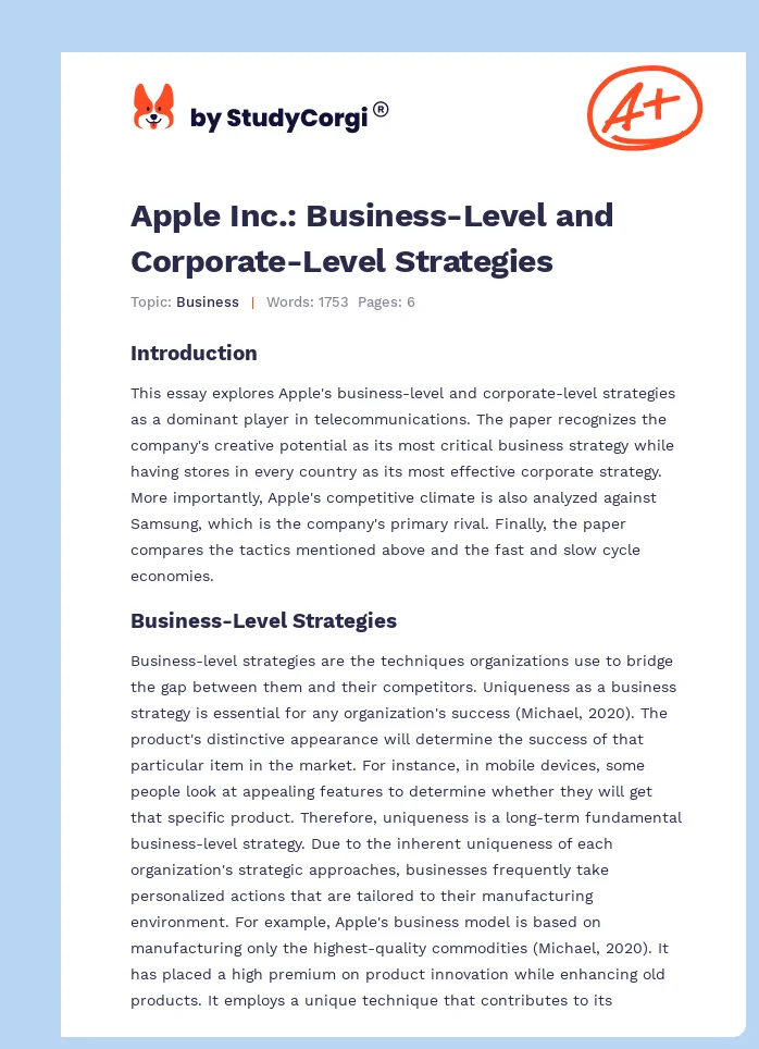 Apple Inc.: Business-Level and Corporate-Level Strategies. Page 1