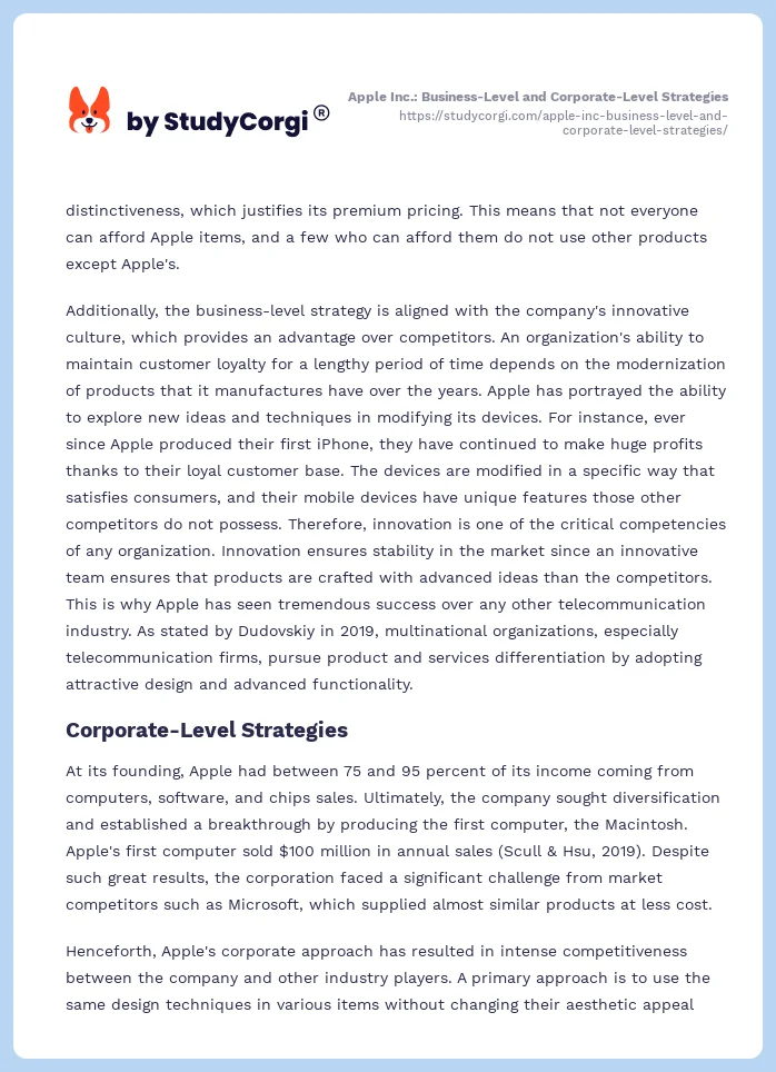 Apple Inc.: Business-Level and Corporate-Level Strategies. Page 2