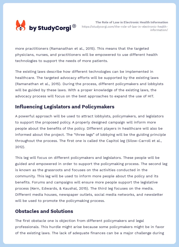 The Role of Law in Electronic Health Information. Page 2