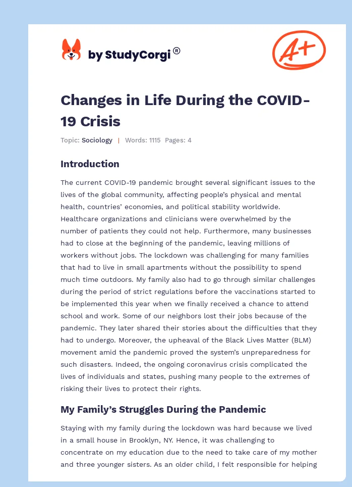 Changes in Life During the COVID-19 Crisis. Page 1