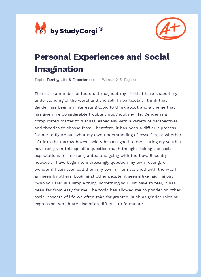 Personal Experiences and Social Imagination. Page 1