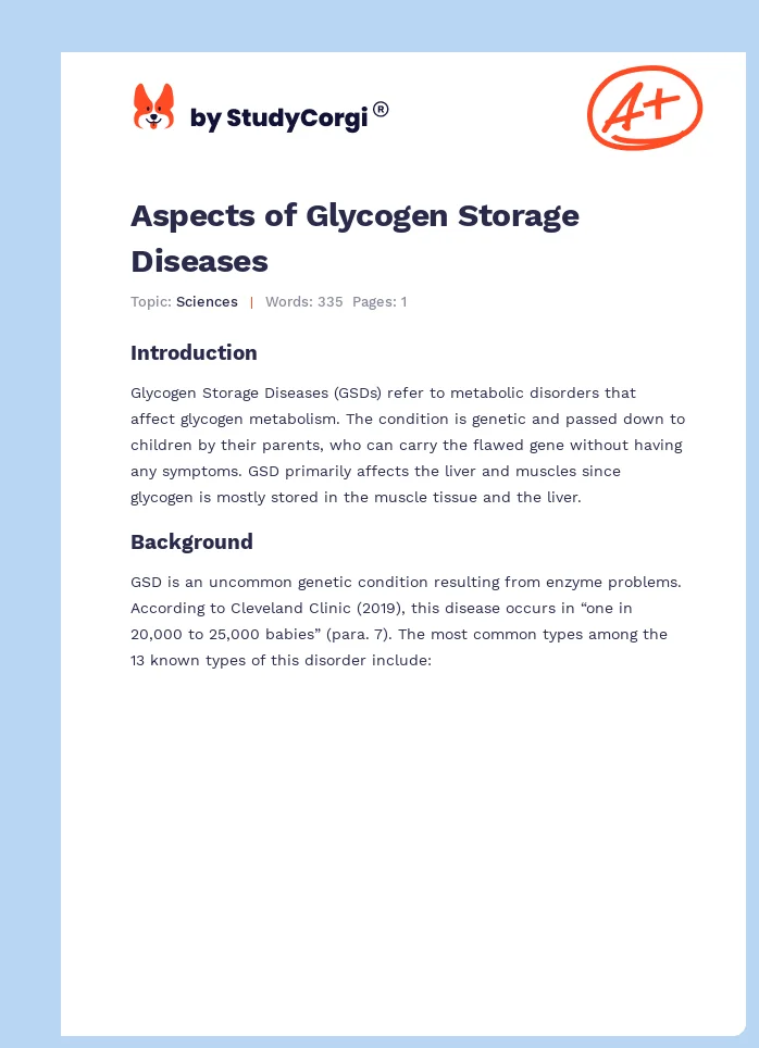 Aspects of Glycogen Storage Diseases. Page 1