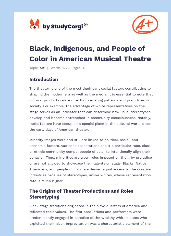Black, Indigenous, and People of Color in American Musical Theatre. Page 1