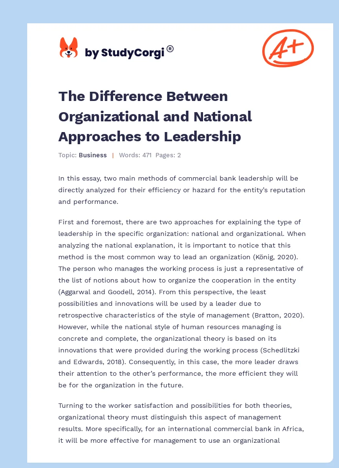 The Difference Between Organizational and National Approaches to Leadership. Page 1