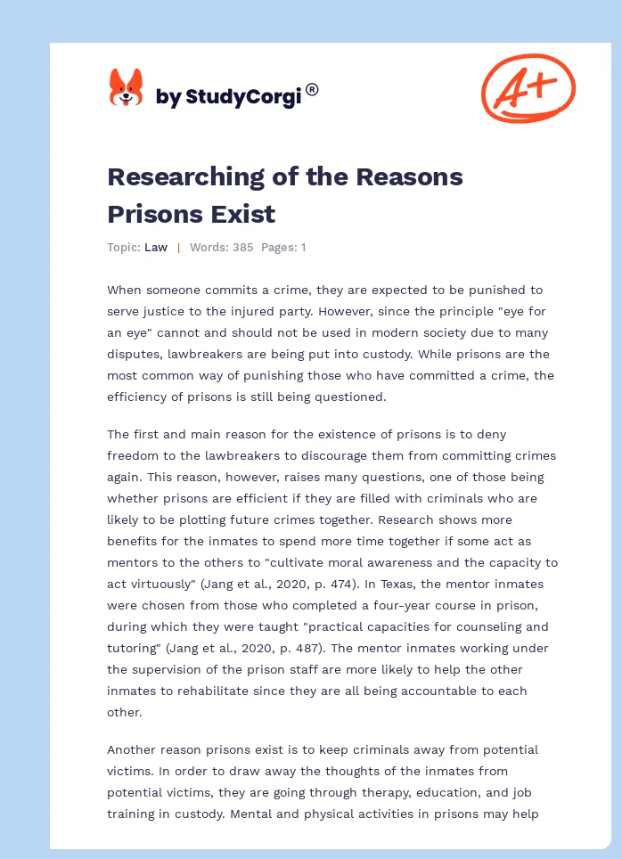 Researching of the Reasons Prisons Exist. Page 1