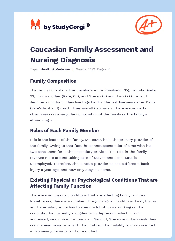 Caucasian Family Assessment and Nursing Diagnosis. Page 1