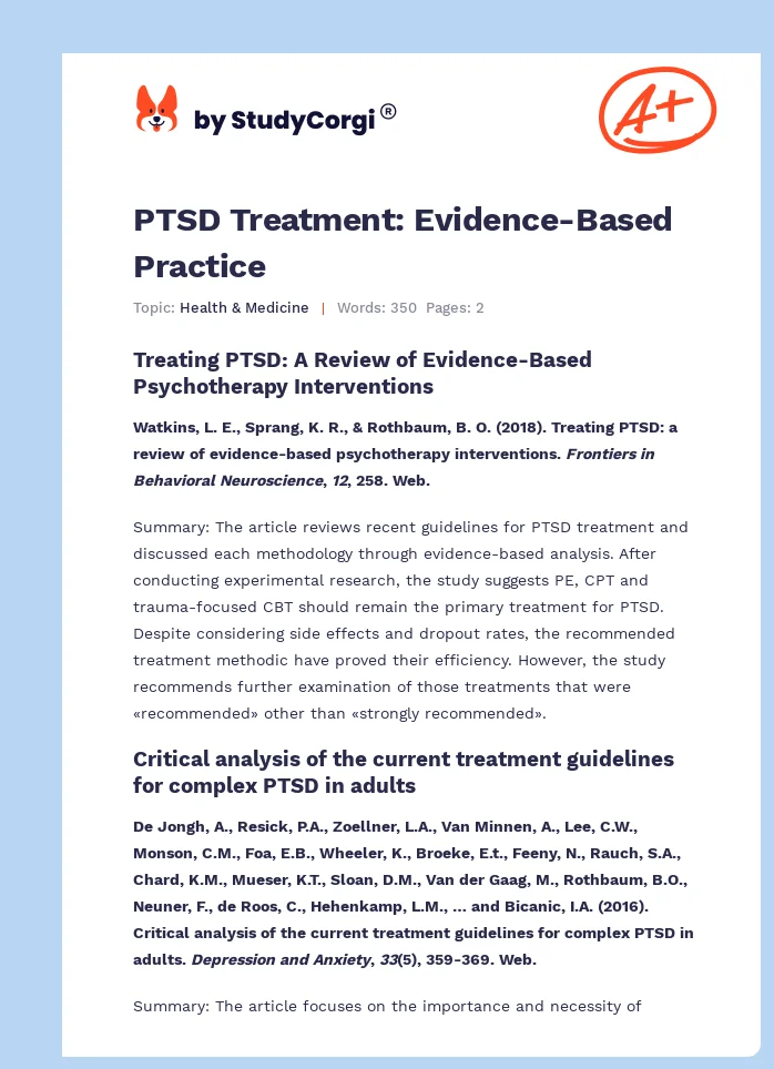 PTSD Treatment: Evidence-Based Practice. Page 1