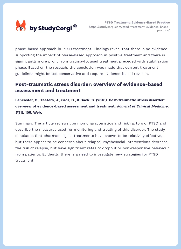 PTSD Treatment: Evidence-Based Practice. Page 2