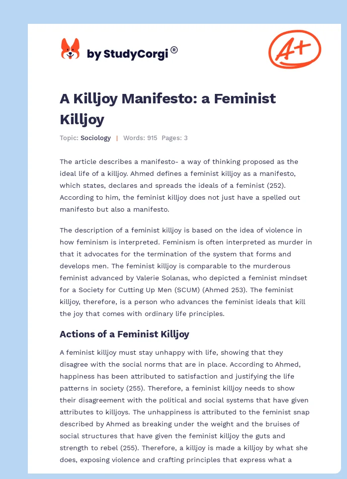 A Killjoy Manifesto: a Feminist Killjoy. Page 1