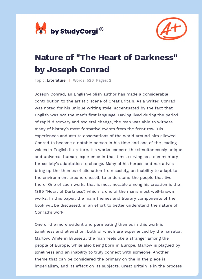 Nature of "The Heart of Darkness" by Joseph Conrad. Page 1